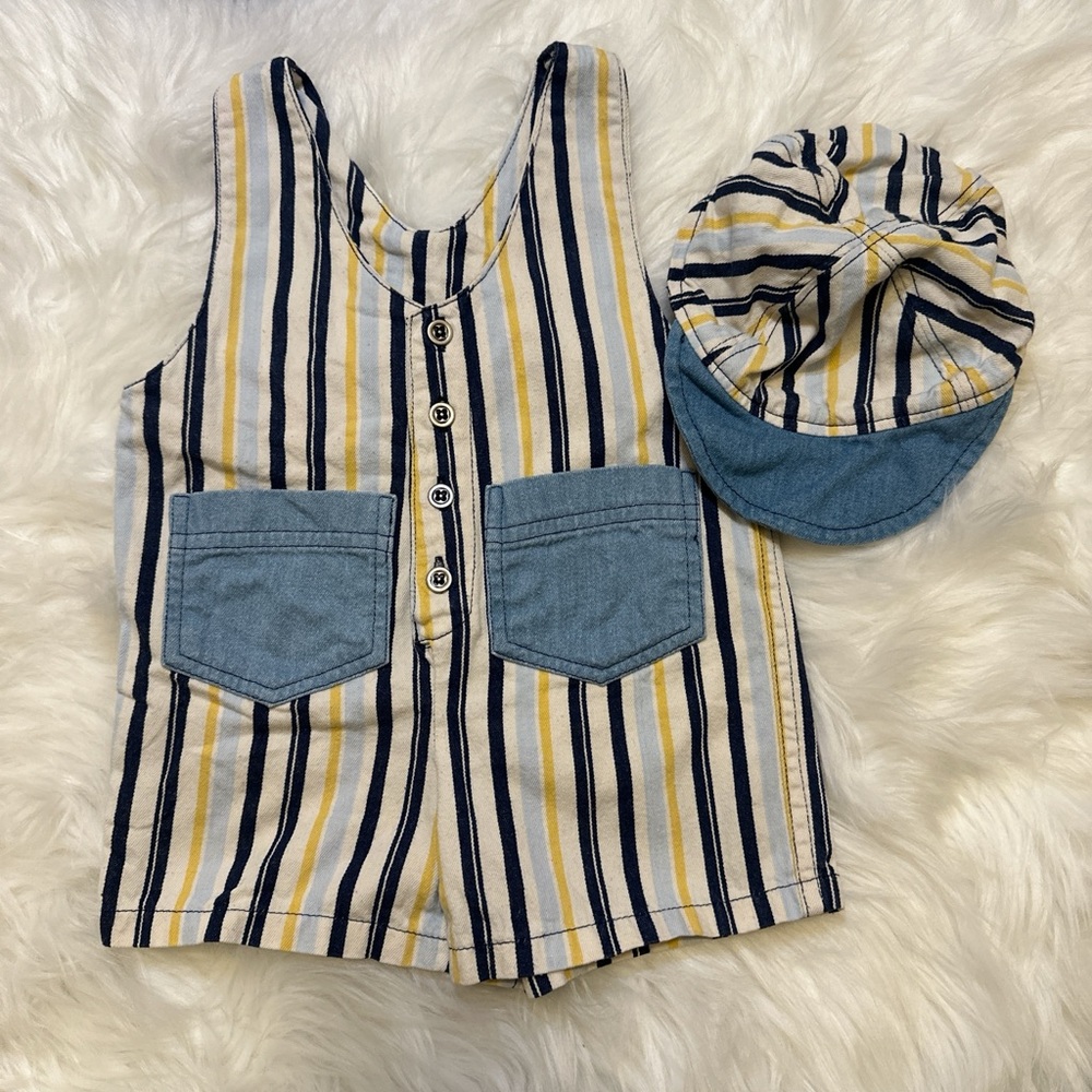 Vintage Striped Romper W/Hat
